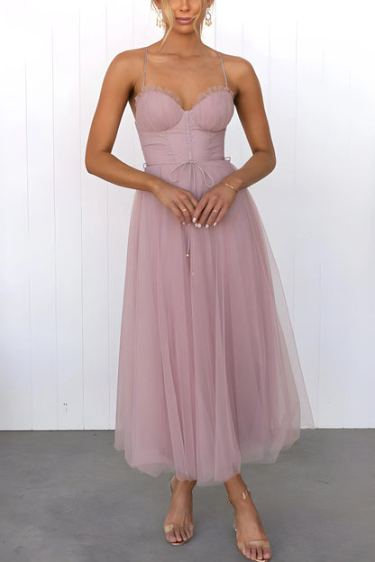 Women's Elegant Flowy Maxi Wedding Guest Dress with Sweetheart Neckline