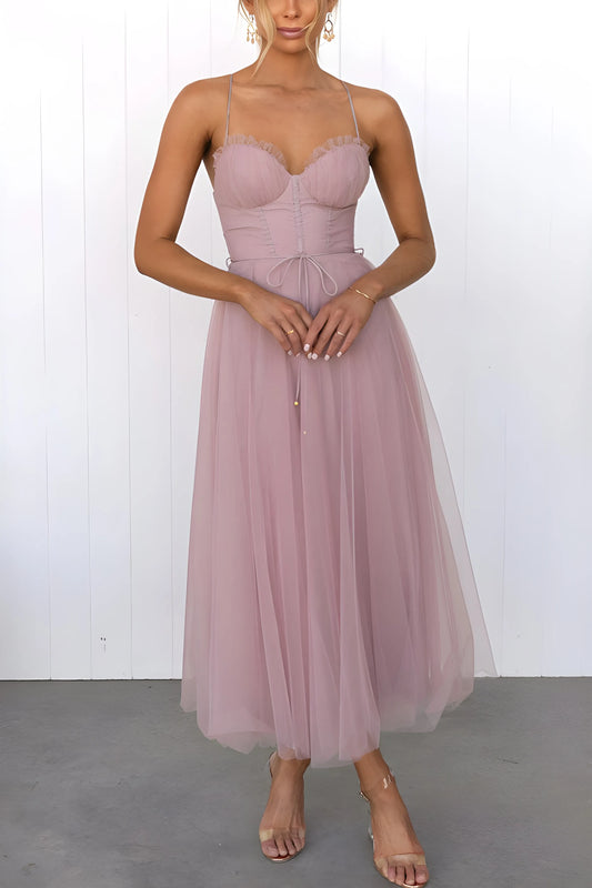 Women's Elegant Flowy Maxi Wedding Guest Dress with Sweetheart Neckline