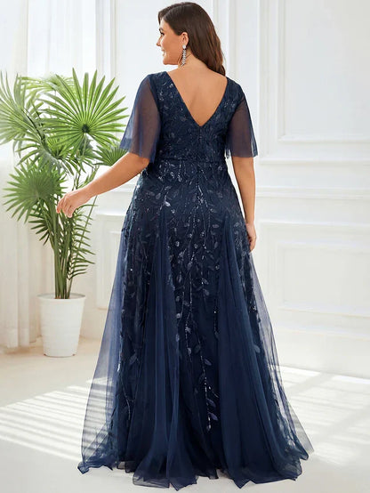 Women's Elegant Flowy Maxi Wedding Guest Dress with V-Neck