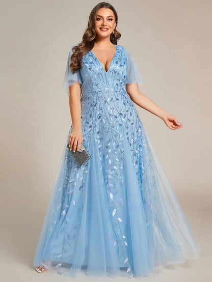 Women's Elegant Flowy Maxi Wedding Guest Dress with V-Neck