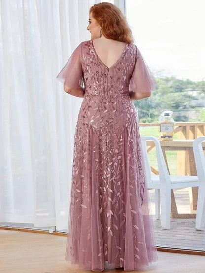 Women's Elegant Flowy Maxi Wedding Guest Dress with V-Neck