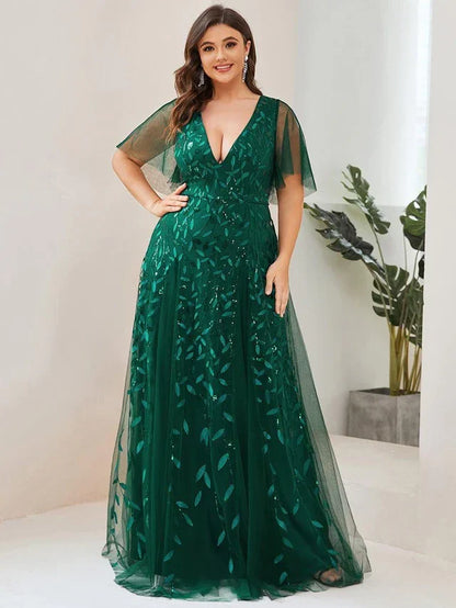 Women's Elegant Flowy Maxi Wedding Guest Dress with V-Neck