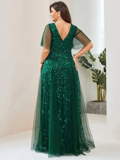 Women's Elegant Flowy Maxi Wedding Guest Dress with V-Neck