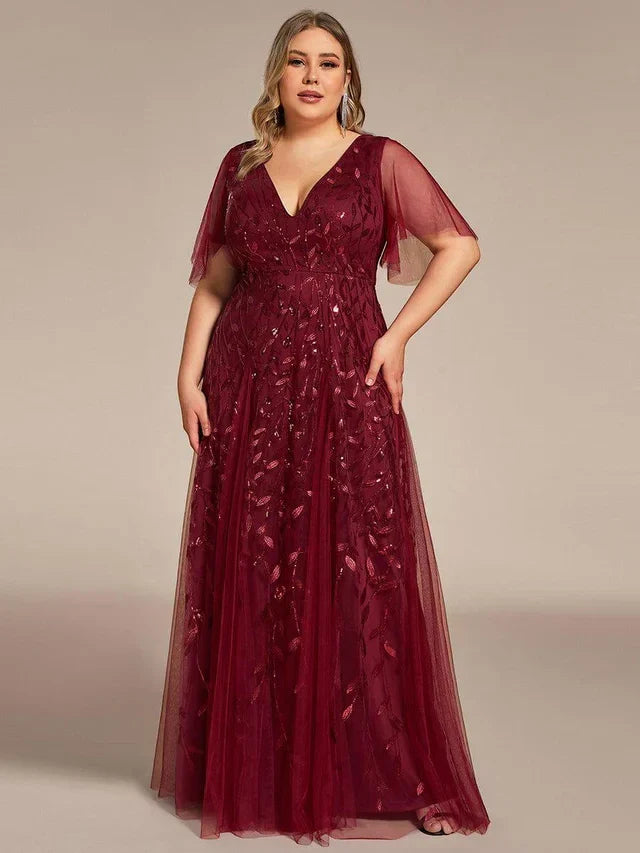 Women's Elegant Flowy Maxi Wedding Guest Dress with V-Neck