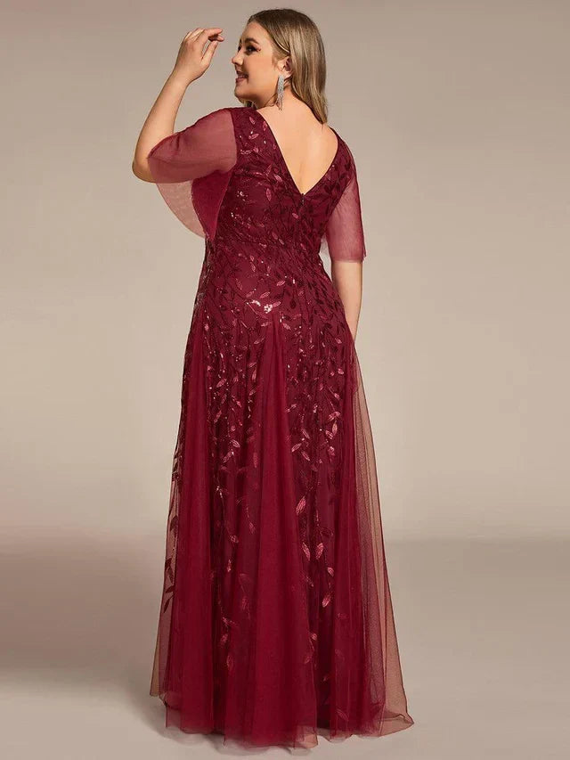 Women's Elegant Flowy Maxi Wedding Guest Dress with V-Neck