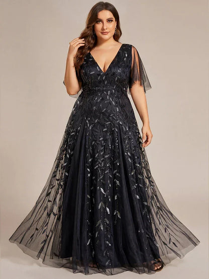Women's Elegant Flowy Maxi Wedding Guest Dress with V-Neck