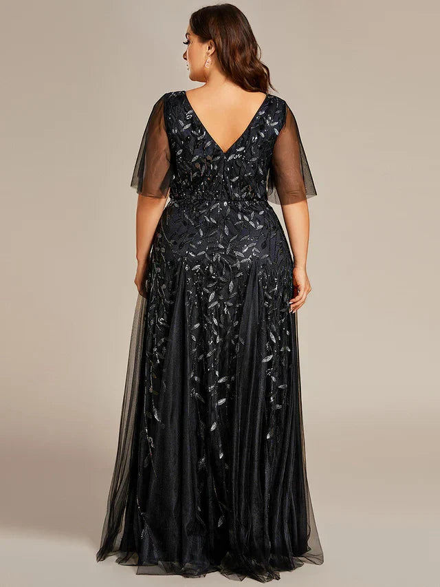 Women's Elegant Flowy Maxi Wedding Guest Dress with V-Neck