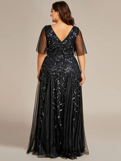 Women's Elegant Flowy Maxi Wedding Guest Dress with V-Neck