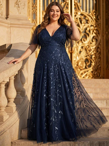 Women's Elegant Flowy Maxi Wedding Guest Dress with V-Neck