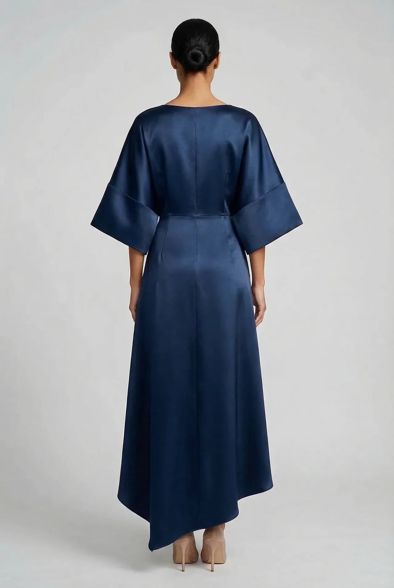 Women's Elegant Flowy Midi Wedding Guest Dress with Boat Neck