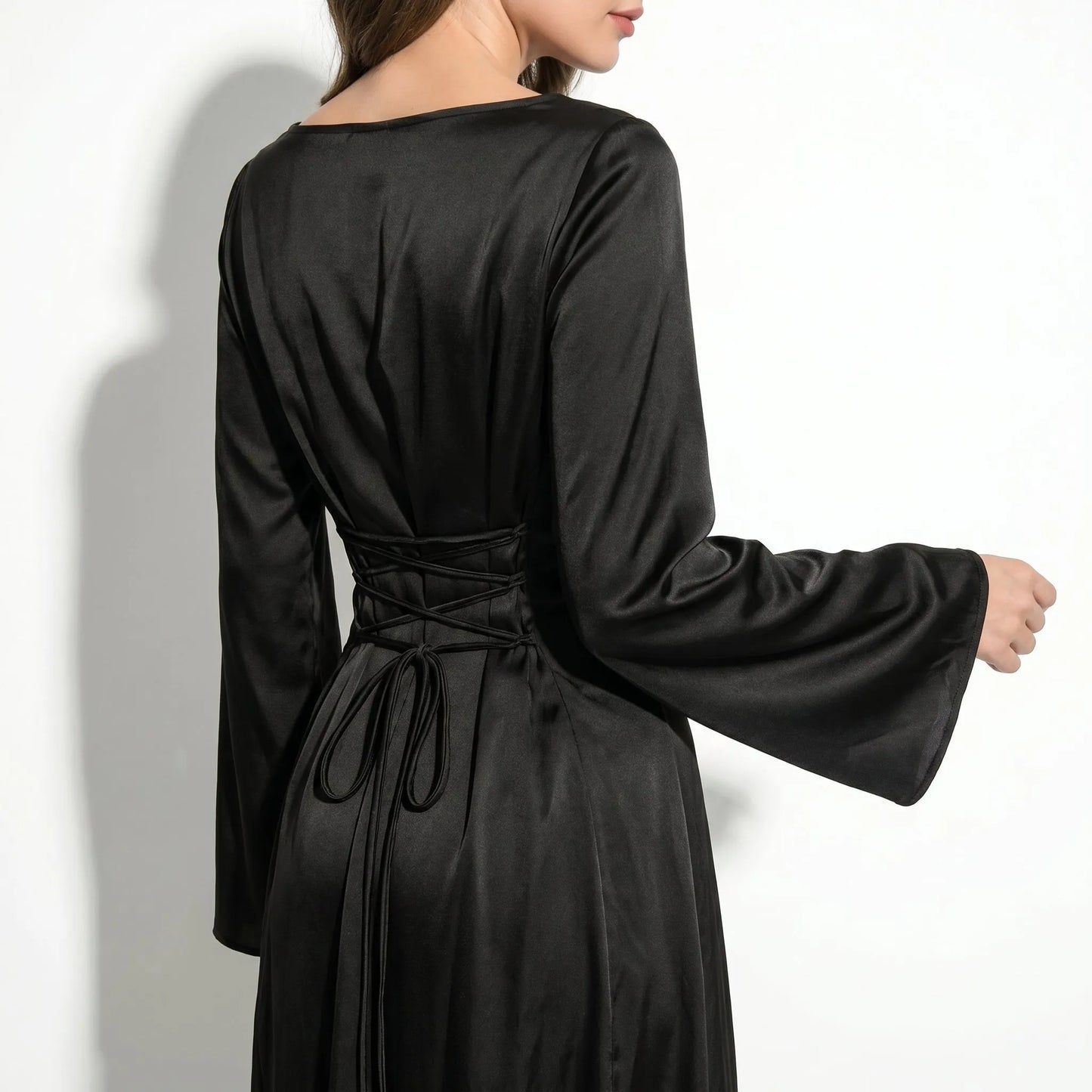 Women's Elegant Long Sleeve Maxi Wedding Guest Dress with Bell Sleeve