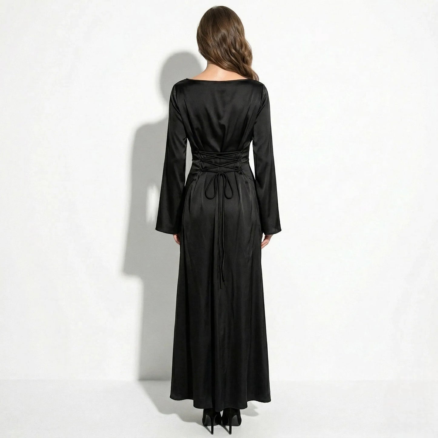 Women's Elegant Long Sleeve Maxi Wedding Guest Dress with Bell Sleeve