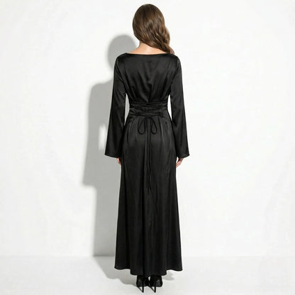 Women's Elegant Long Sleeve Maxi Wedding Guest Dress with Bell Sleeve