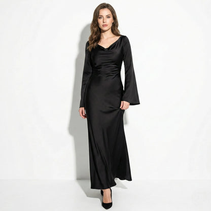 Women's Elegant Long Sleeve Maxi Wedding Guest Dress with Bell Sleeve