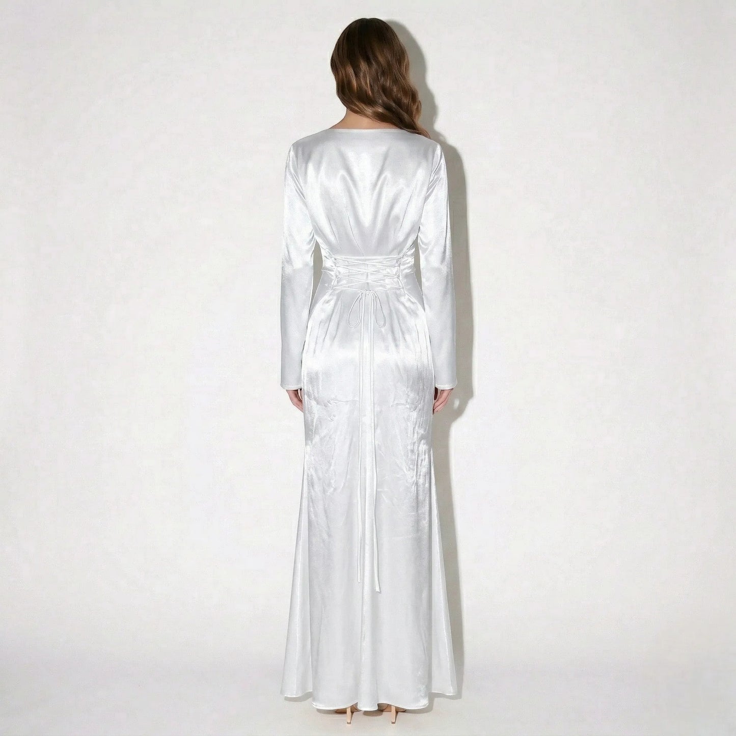 Women's Elegant Long Sleeve Maxi Wedding Guest Dress with Bell Sleeve
