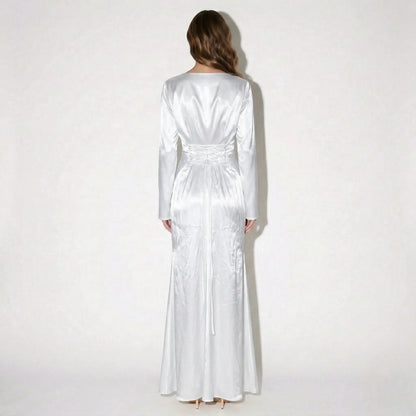 Women's Elegant Long Sleeve Maxi Wedding Guest Dress with Bell Sleeve