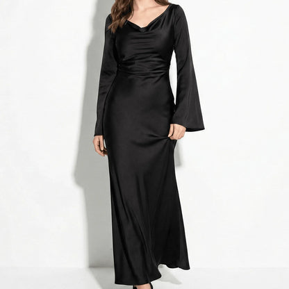 Women's Elegant Long Sleeve Maxi Wedding Guest Dress with Bell Sleeve