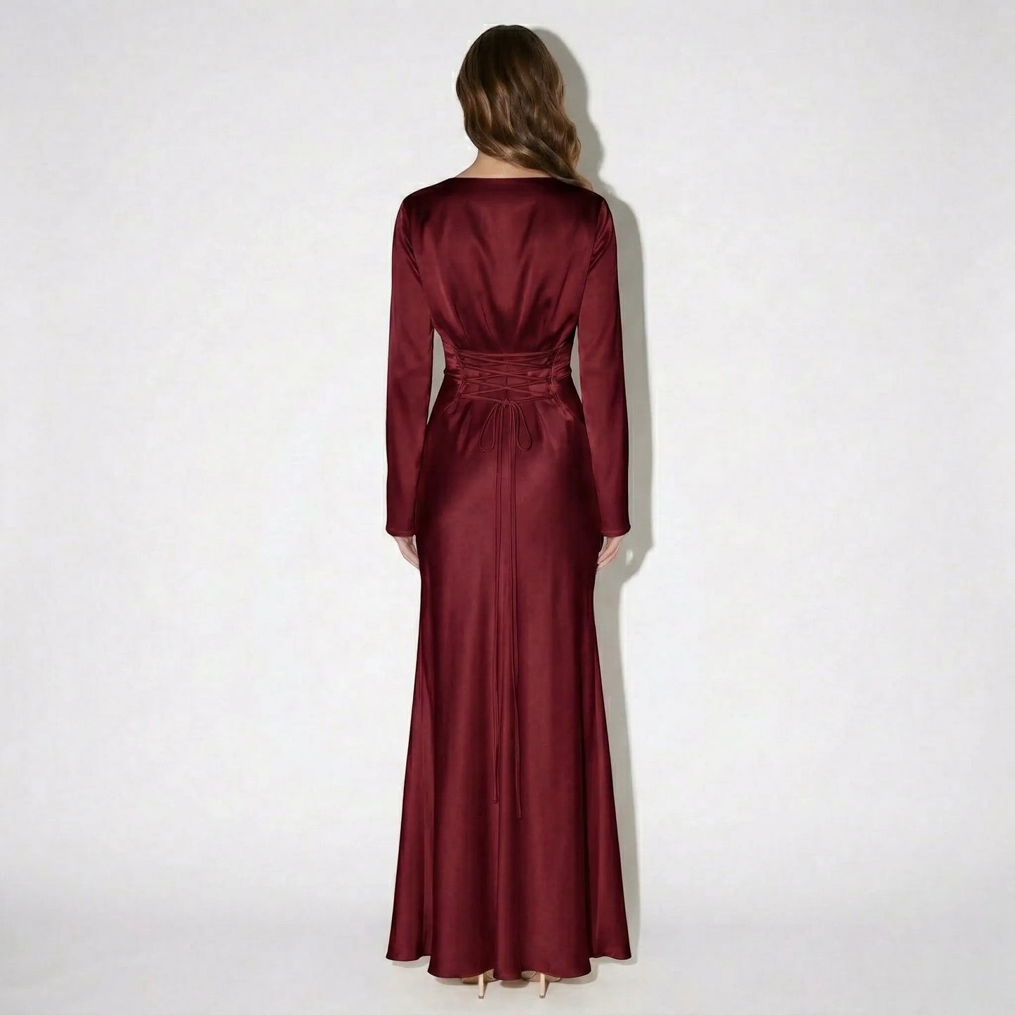 Women's Elegant Long Sleeve Maxi Wedding Guest Dress with Bell Sleeve