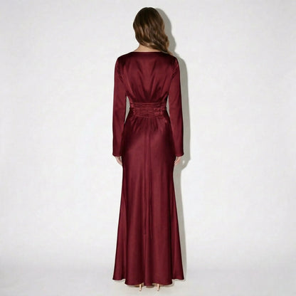 Women's Elegant Long Sleeve Maxi Wedding Guest Dress with Bell Sleeve