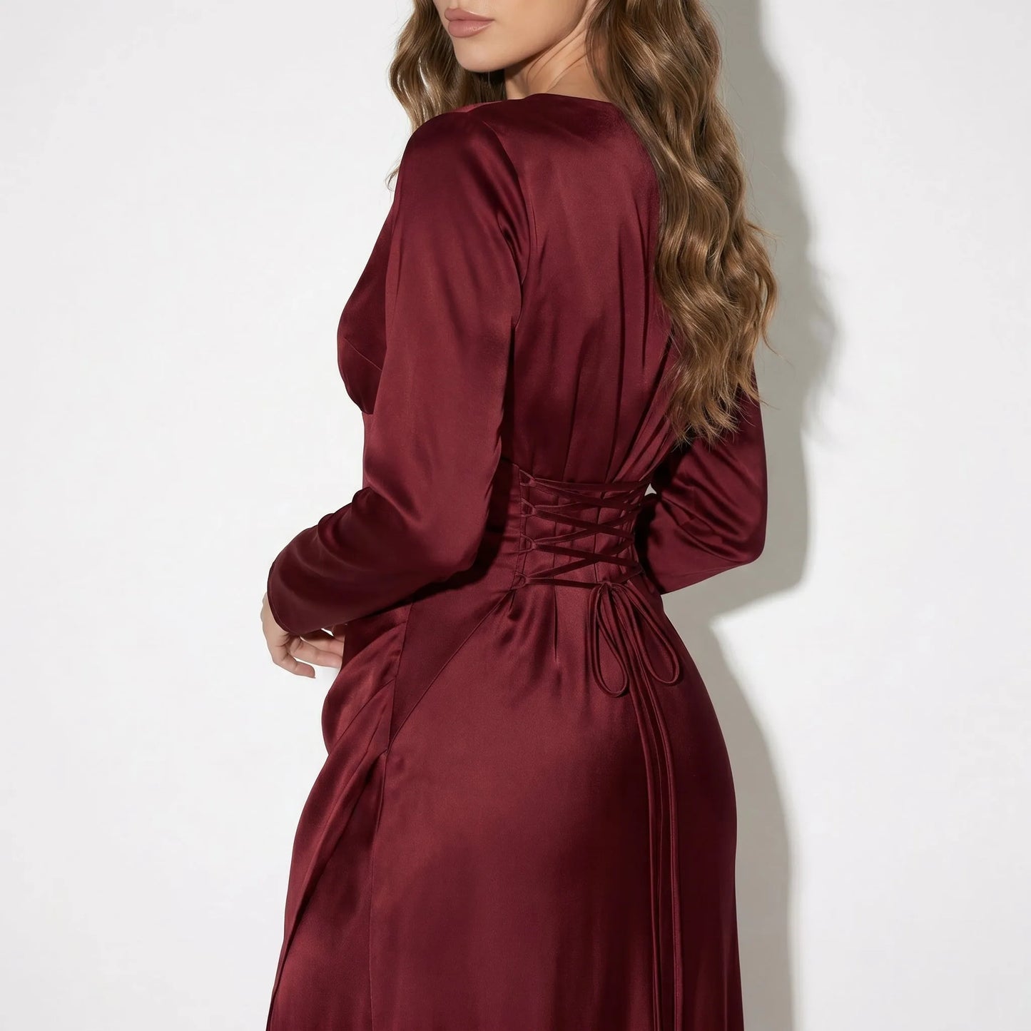 Women's Elegant Long Sleeve Maxi Wedding Guest Dress with Bell Sleeve