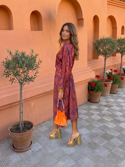 Women’s Elegant Long Sleeve Maxi Wedding Guest Dress with V-Neck