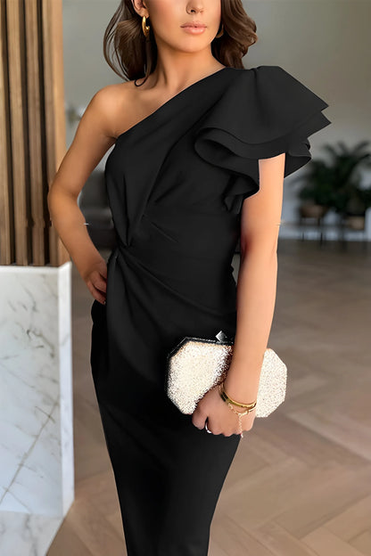 Women's Elegant One Shoulder Maxi Wedding Guest Dress with Slit