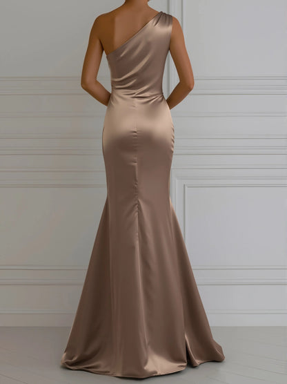 Women's Elegant One Shoulder Maxi Wedding Guest Dress with Slit