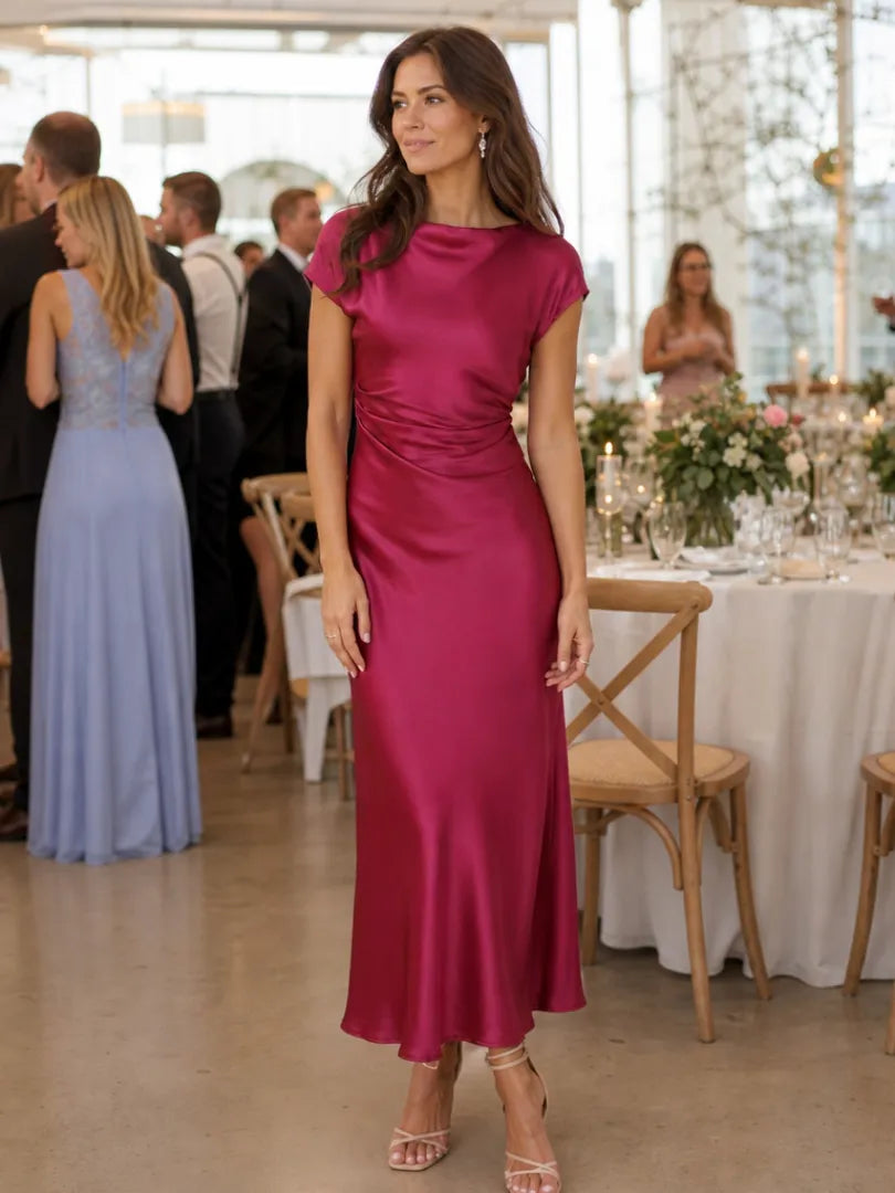 Women’s Elegant Party Maxi Wedding Guest Dress with Ruched Details
