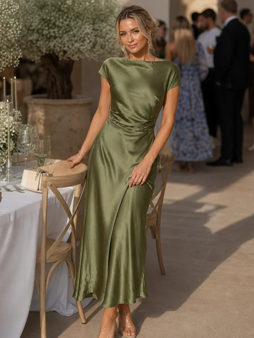 Women’s Elegant Party Maxi Wedding Guest Dress with Ruched Details