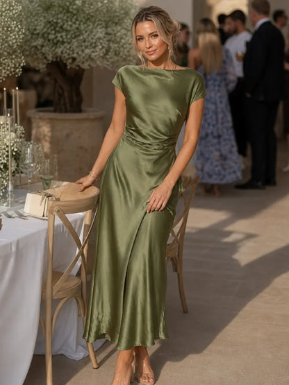 Women’s Elegant Party Maxi Wedding Guest Dress with Ruched Details