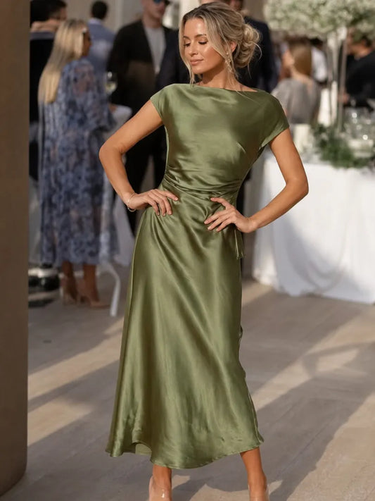 Women’s Elegant Party Maxi Wedding Guest Dress with Ruched Details