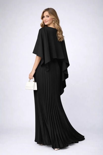 Women's Elegant Pleated Maxi Wedding Guest Dress with High Neck