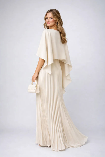 Women's Elegant Pleated Maxi Wedding Guest Dress with High Neck