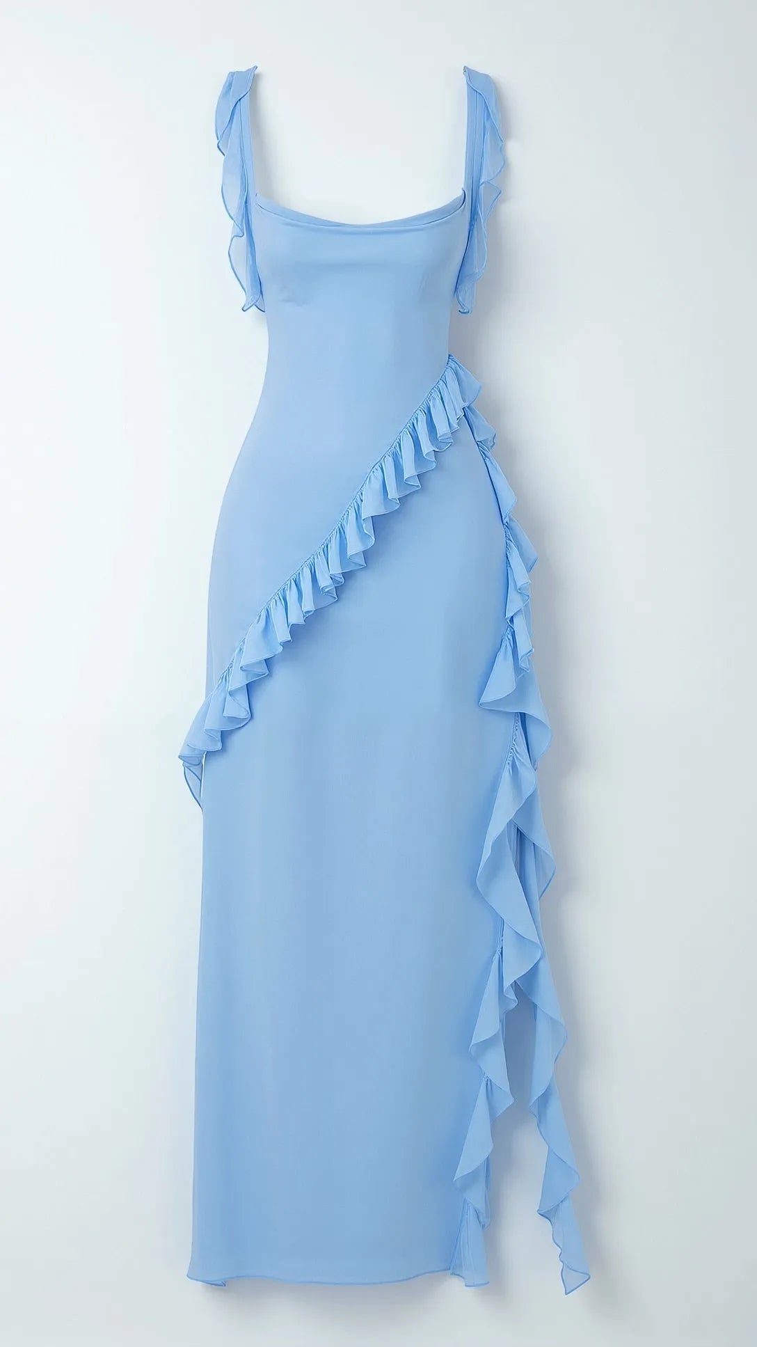 Women's Elegant Ruffle Maxi Wedding Guest Dress with Slit