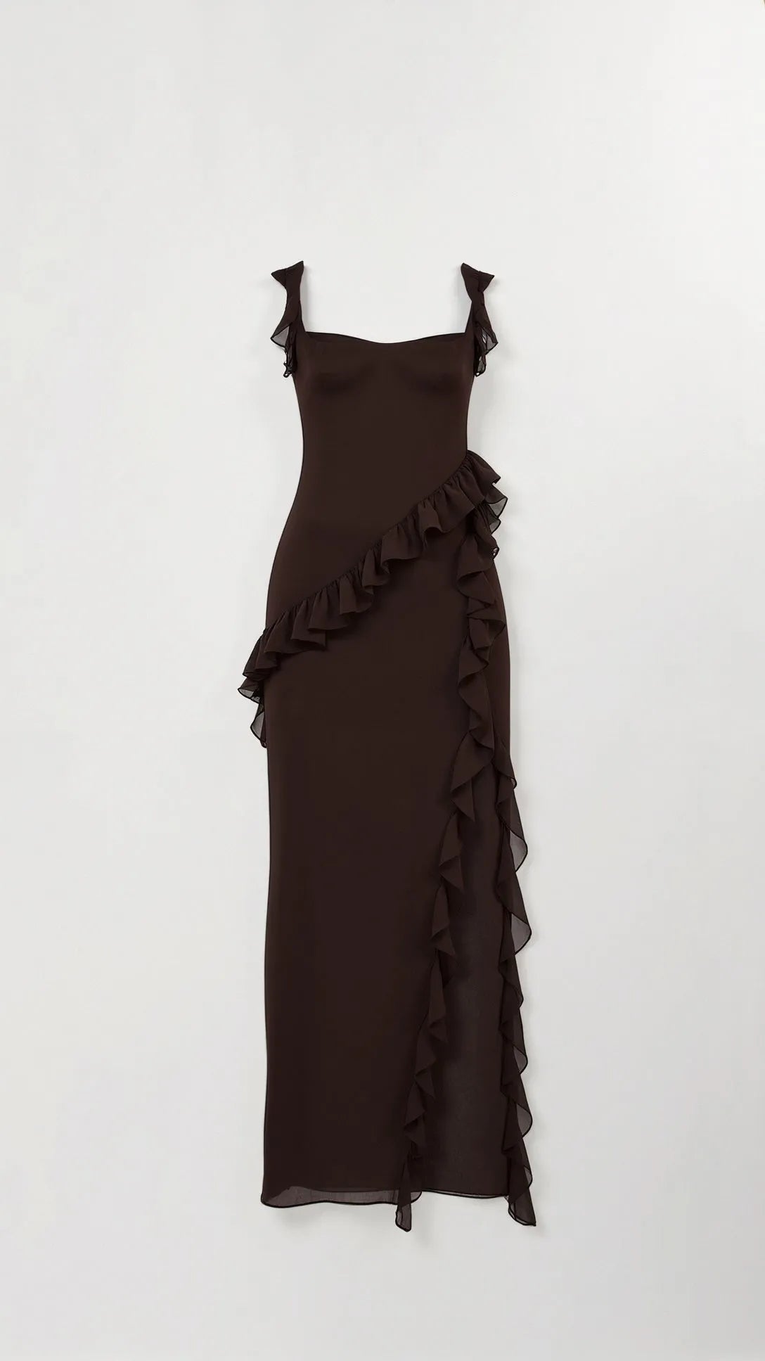 Women's Elegant Ruffle Maxi Wedding Guest Dress with Slit