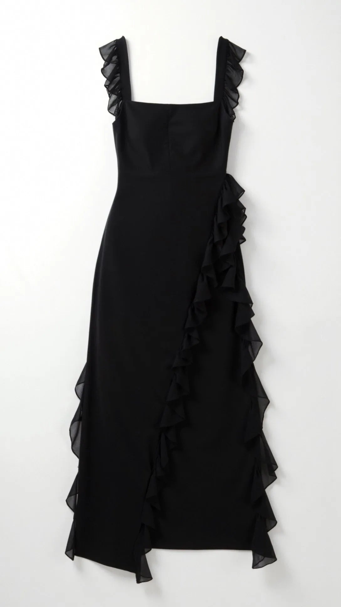 Women's Elegant Ruffle Maxi Wedding Guest Dress with Slit