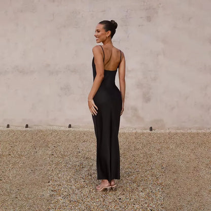 Women's Elegant Sleeveless Maxi Wedding Guest Dress with Open Back