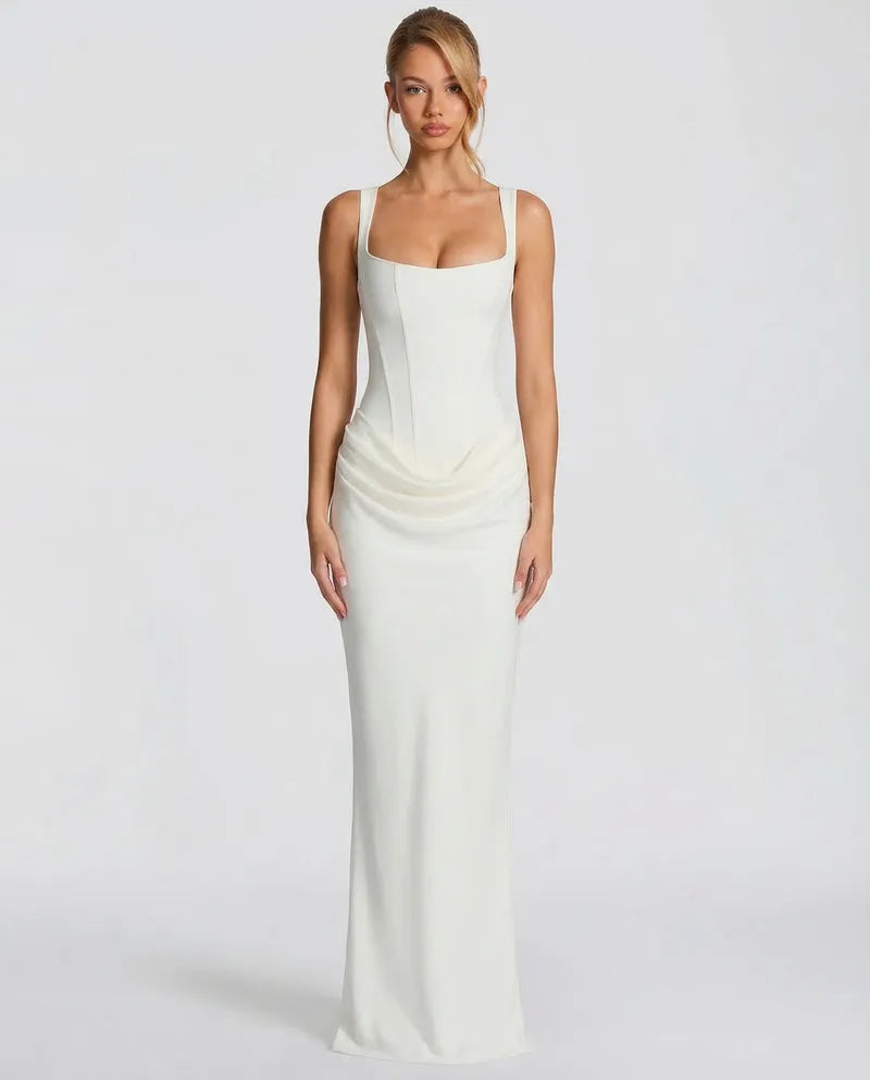 Women's Elegant Sleeveless Maxi Wedding Guest Dress with Square Neck