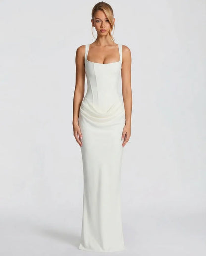 Women's Elegant Sleeveless Maxi Wedding Guest Dress with Square Neck