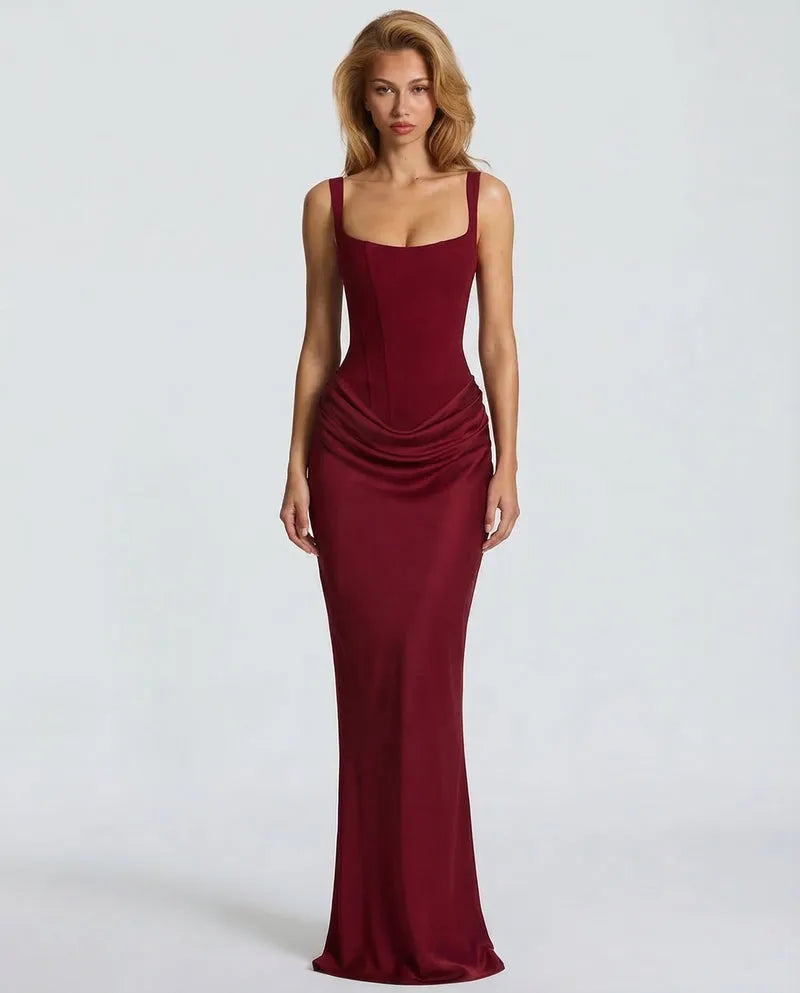 Women's Elegant Sleeveless Maxi Wedding Guest Dress with Square Neck