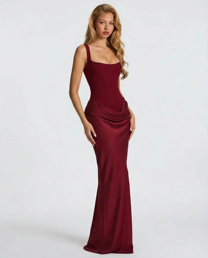 Women's Elegant Sleeveless Maxi Wedding Guest Dress with Square Neck