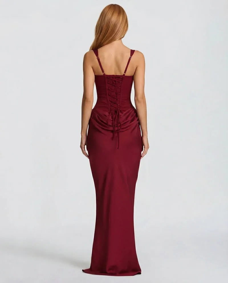 Women's Elegant Sleeveless Maxi Wedding Guest Dress with Square Neck