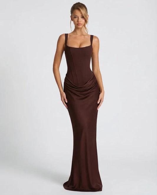 Women's Elegant Sleeveless Maxi Wedding Guest Dress with Square Neck