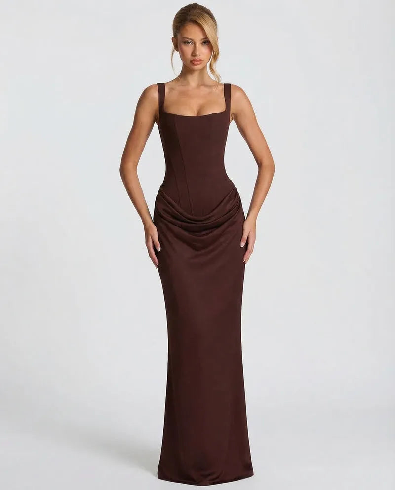 Women's Elegant Sleeveless Maxi Wedding Guest Dress with Square Neck