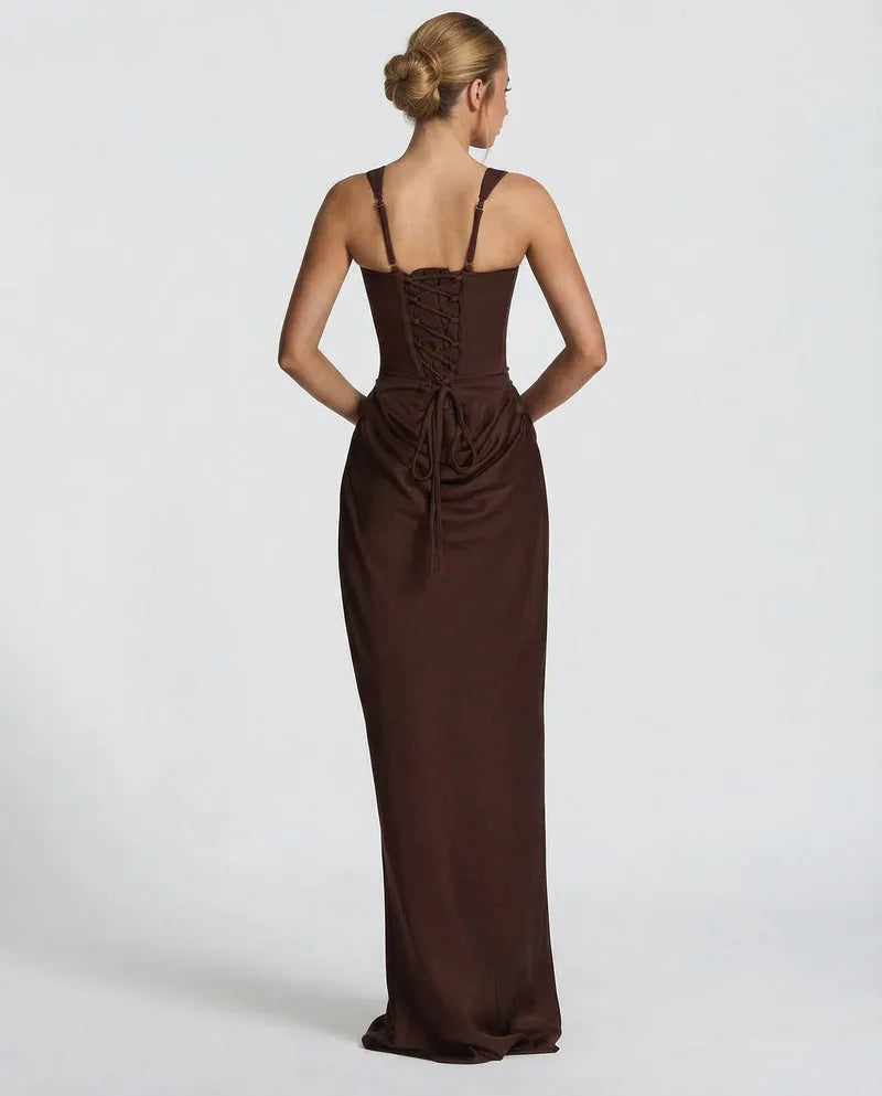 Women's Elegant Sleeveless Maxi Wedding Guest Dress with Square Neck