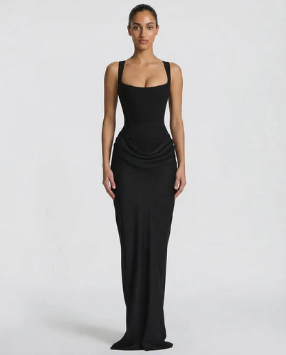 Women's Elegant Sleeveless Maxi Wedding Guest Dress with Square Neck