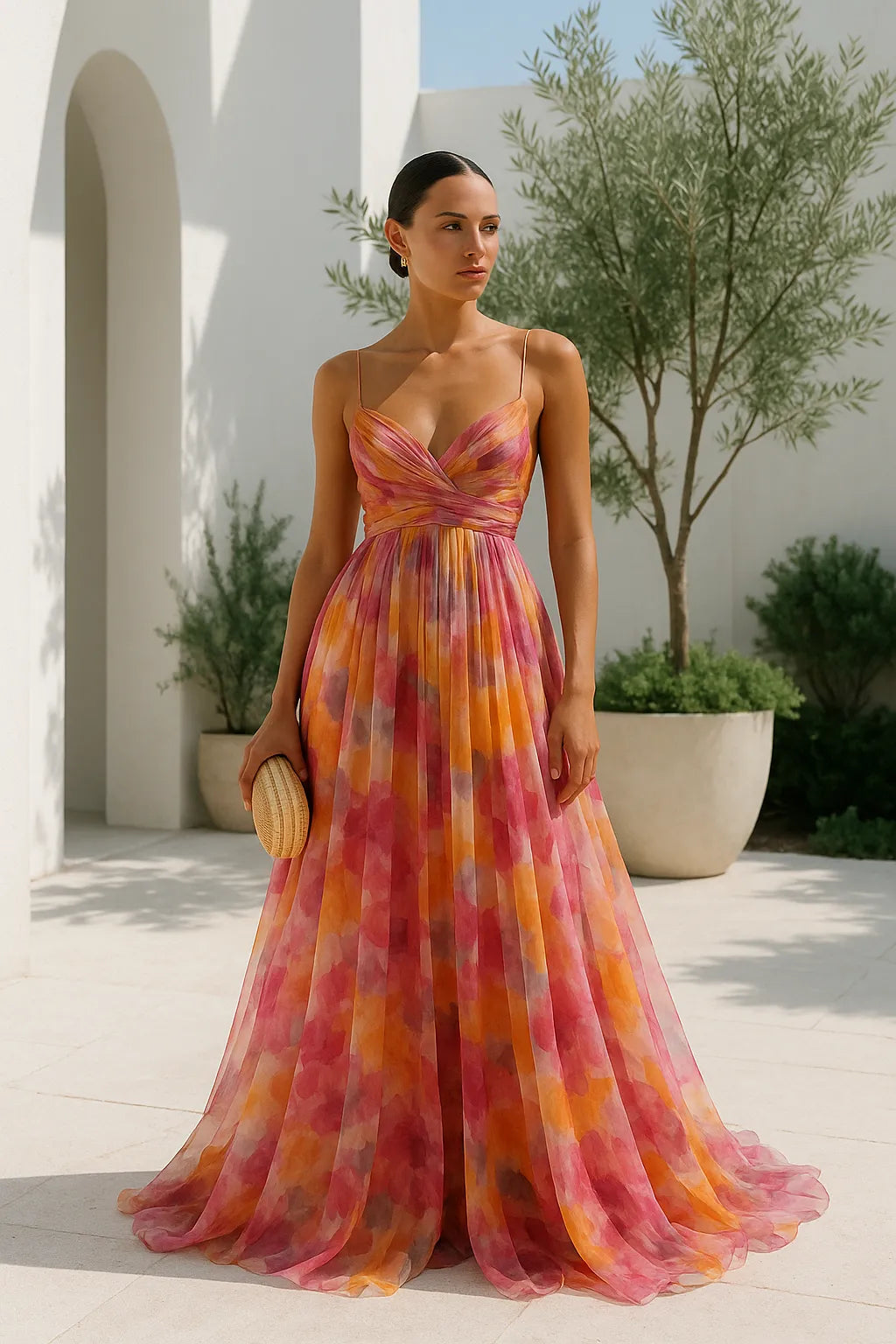 Women's Elegant Sleeveless Maxi Wedding Guest Dress with V-Neck