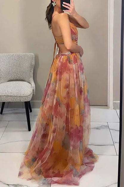 Women's Elegant Sleeveless Maxi Wedding Guest Dress with V-Neck