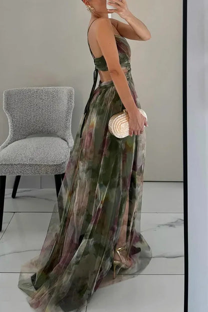 Women's Elegant Sleeveless Maxi Wedding Guest Dress with V-Neck