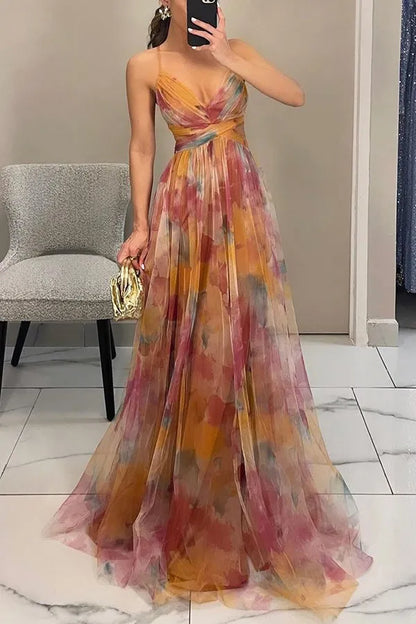 Women's Elegant Sleeveless Maxi Wedding Guest Dress with V-Neck